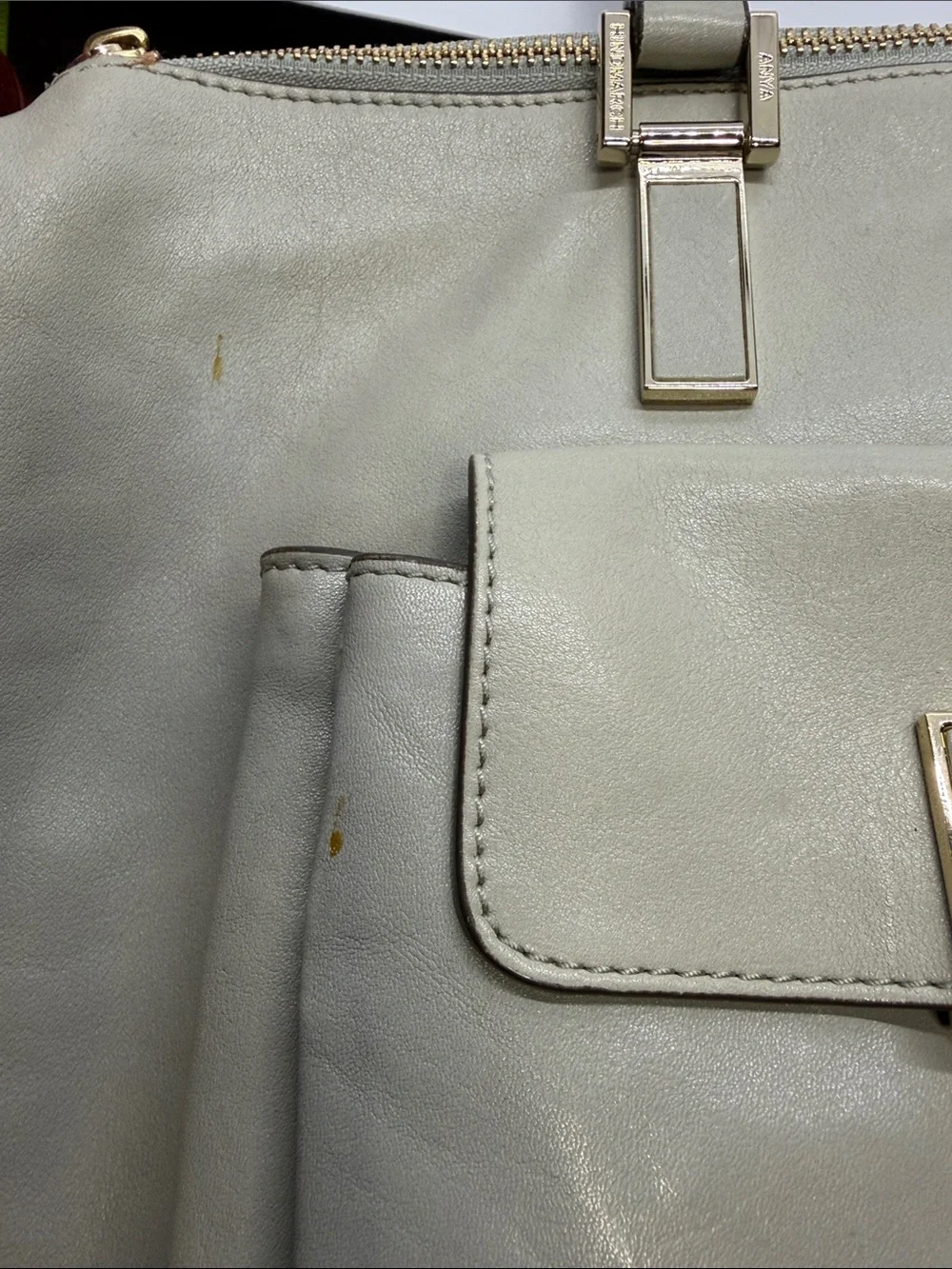 Anya Hindmarch Cream Leather Satchel with Gold Hardware